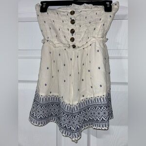 American Eagle Romper Womens XS Short Ivory Blue Pull On Strapless Smocked